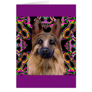 Tysk Shepherd Mardi Gras Hälsningskort