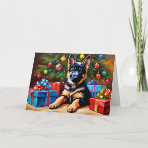Tysk shepherd med Julgran och Presenter Kort
