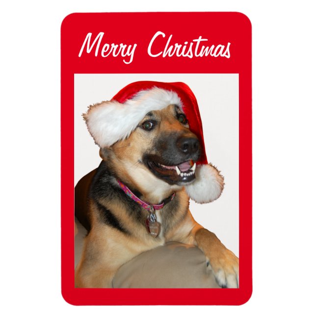 Tysk Shepherd med Jultomten Hat Magnet (Vertikal)