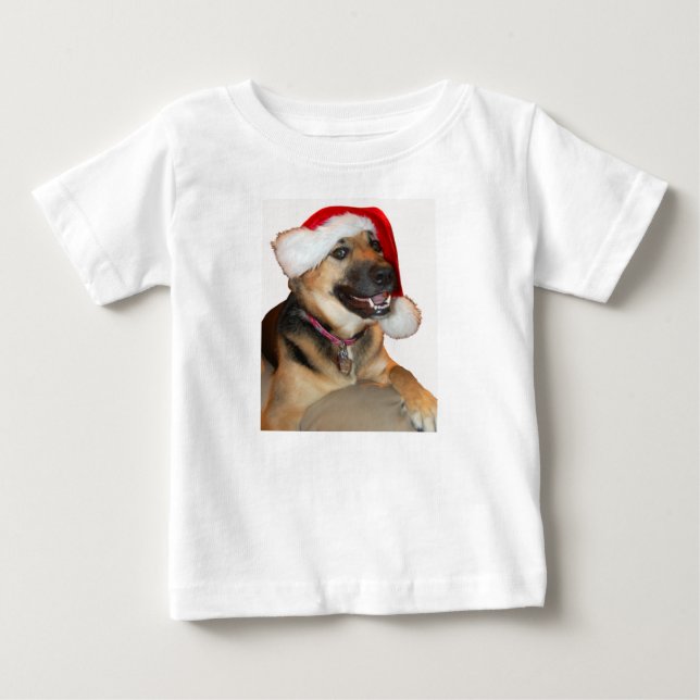 Tysk Shepherd med Jultomten Hat T Shirt (Framsida)