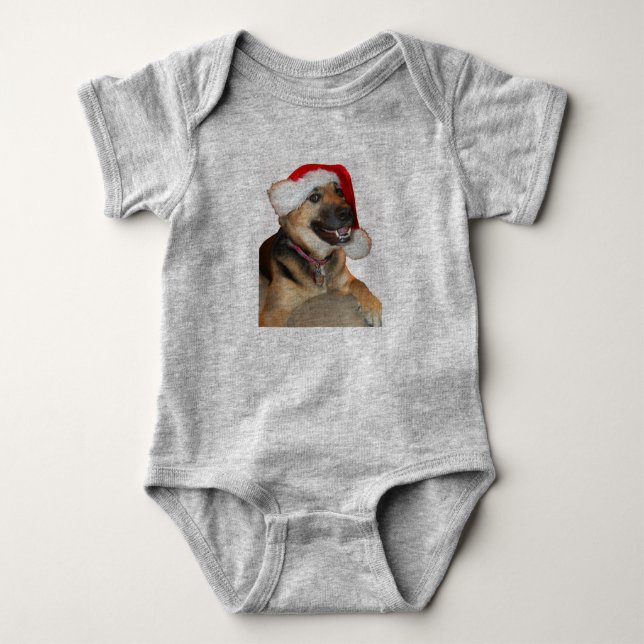 Tysk Shepherd med Jultomten Hat T Shirt (Framsida)