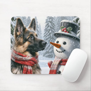 Tysk shepherd med Snögubbe Musmatta