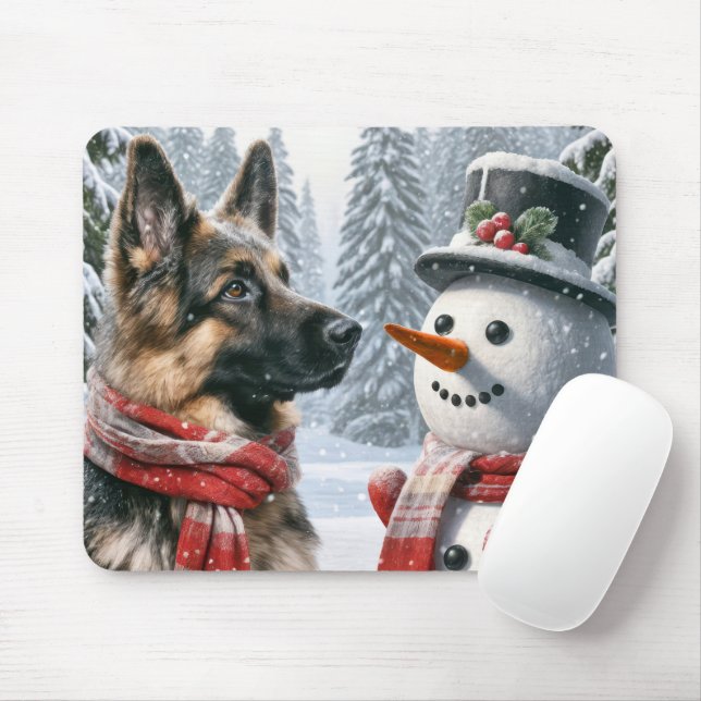 Tysk shepherd med Snögubbe Musmatta (Med mus)