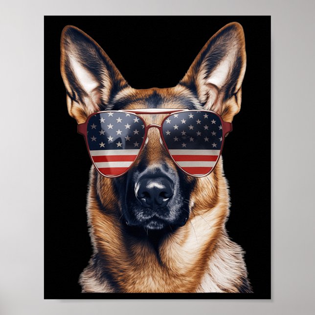 Tysk shepherd med USA flagga Independence day 4:e Poster (Framsidan)