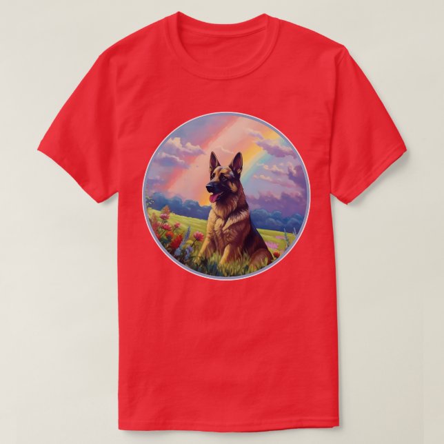 Tysk Shepherd Memorial Rainbow Bridge GSD Art T Shirt (Design framsida)