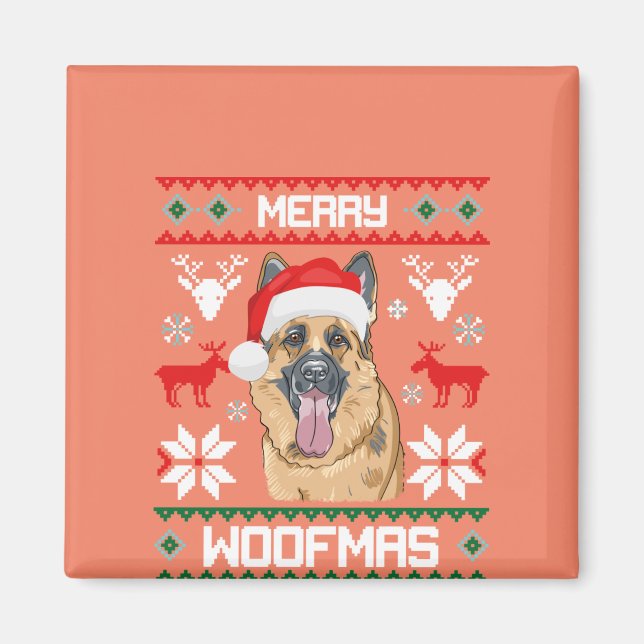 Tysk Shepherd Merry Woofmas Sweatshirt jul Magnet (Framsidan)