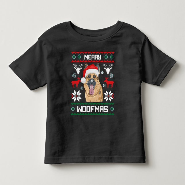 Tysk Shepherd Merry Woofmas Sweatshirt jul T Shirt (Framsida)
