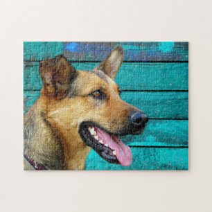 Tysk Shepherd Mix DogTeal Wood Pussel