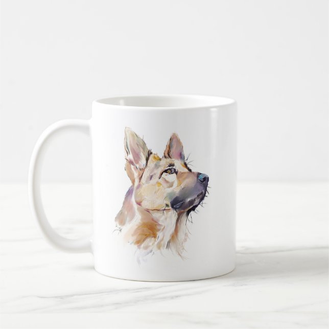 Tysk Shepherd-mugg, Vattenfärg GSD Hund Kaffe Mugg (Vänster)