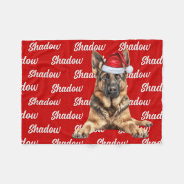 Tysk Shepherd på Röd med Namn Jul Hund Fleecefilt