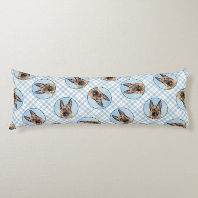 Tysk Shepherd Painting Tan Cute Original Hund Art Kroppskudde (Framsidan)