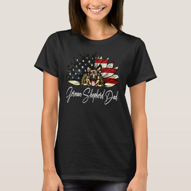 Tysk Shepherd Pappa All American Flagga T Shirt (Framsida)
