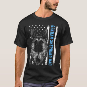 Tysk Shepherd Pappa För manar American Flagga Hund T Shirt