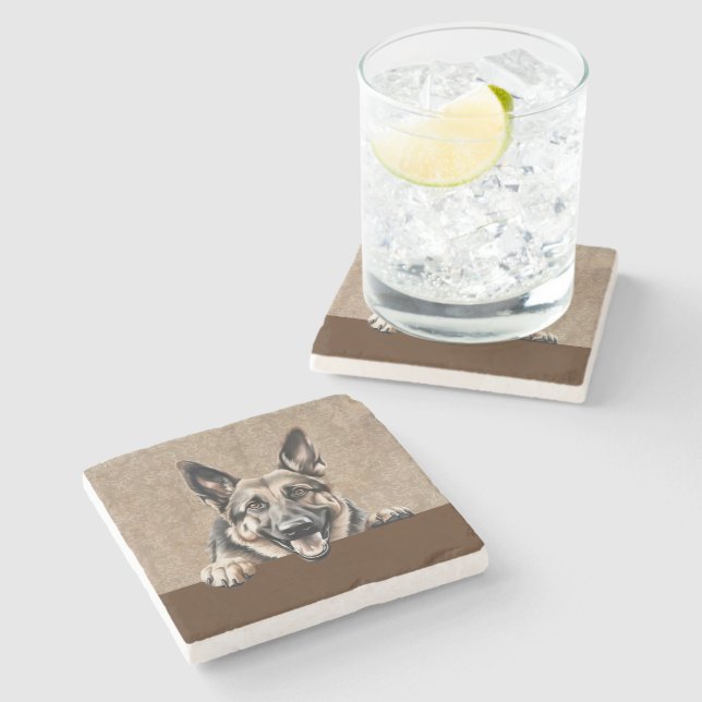 Tysk Shepherd Peeking Puppy Hund Pet Stenunderlägg (Sidan)