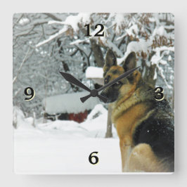 Tysk Shepherd Photo Wall Clock Fyrkantig Klocka