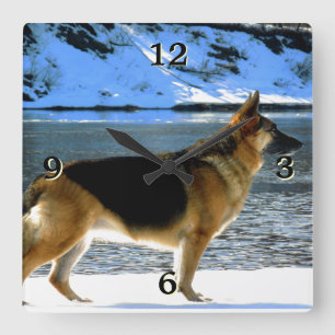 Tysk Shepherd Photo Wall Clock Fyrkantig Klocka