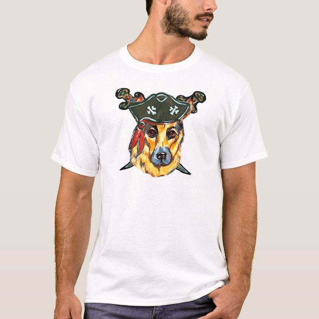 Tysk Shepherd Pirat T-shirt (Framsida)