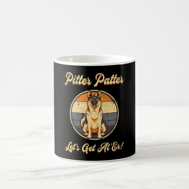 Tysk Shepherd Pitter Patter Hund älskare Vintage Kaffemugg (Center)