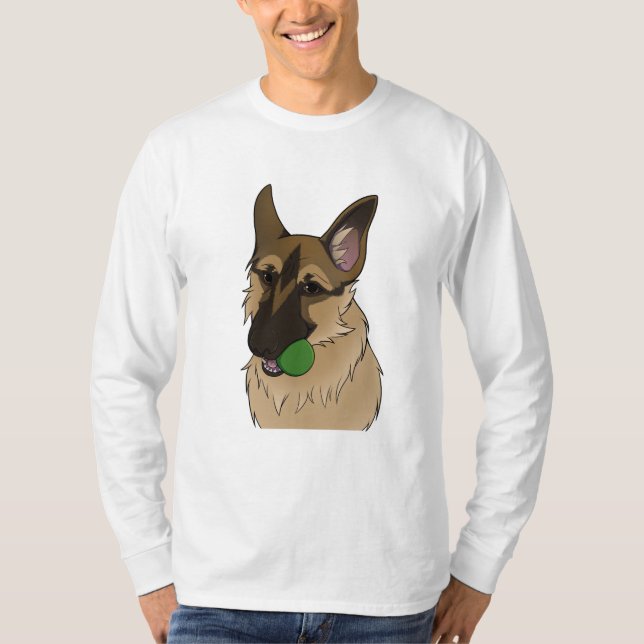 Tysk Shepherd Play Time med Boll T Shirt (Framsida)