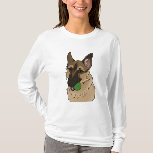 Tysk Shepherd Play Time med Boll T Shirt (Framsida)