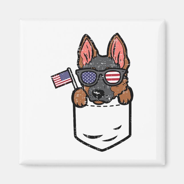 Tysk Shepherd Pocket American Usa 4 juli Fo Magnet (Framsidan)
