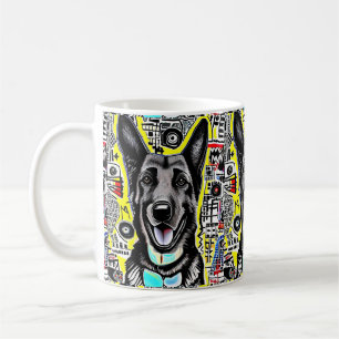 Tysk Shepherd Pop Art med GSD, Gult Red Blue Kaffemugg