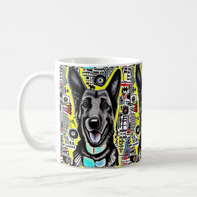 Tysk Shepherd Pop Art med GSD, Gult Red Blue Kaffemugg (Vänster)