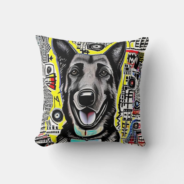 Tysk Shepherd Pop Art med GSD, Gult Red Blue Kudde (Framsida)