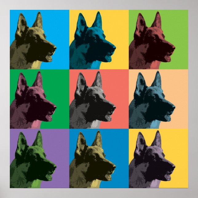 Tysk Shepherd Pop-Art Poster (Framsidan)