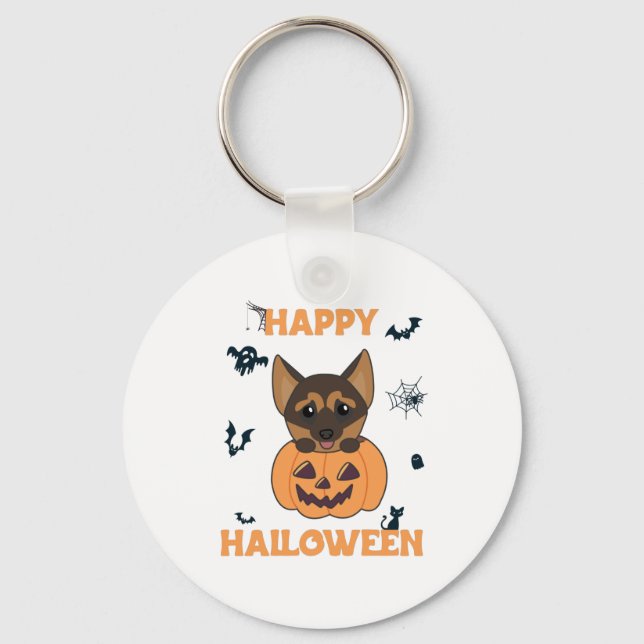 Tysk Shepherd Pumpkin Hundar Happy halloween Nyckelring (Framsida)
