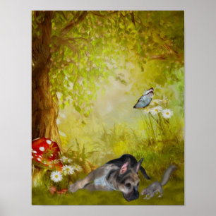 Tysk Shepherd Puppy Fantasy Hund Art Poster