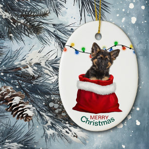 Tysk Shepherd Puppy i Gift Bag-julen Julgransprydnad Keramik