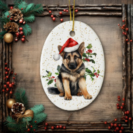 Tysk Shepherd Puppy jul Holly Julgransprydnad Keramik