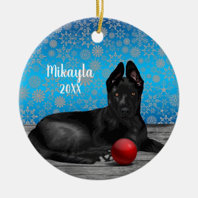  Tysk Shepherd Puppy-jul   Julgransprydnad Keramik (Framsidan)