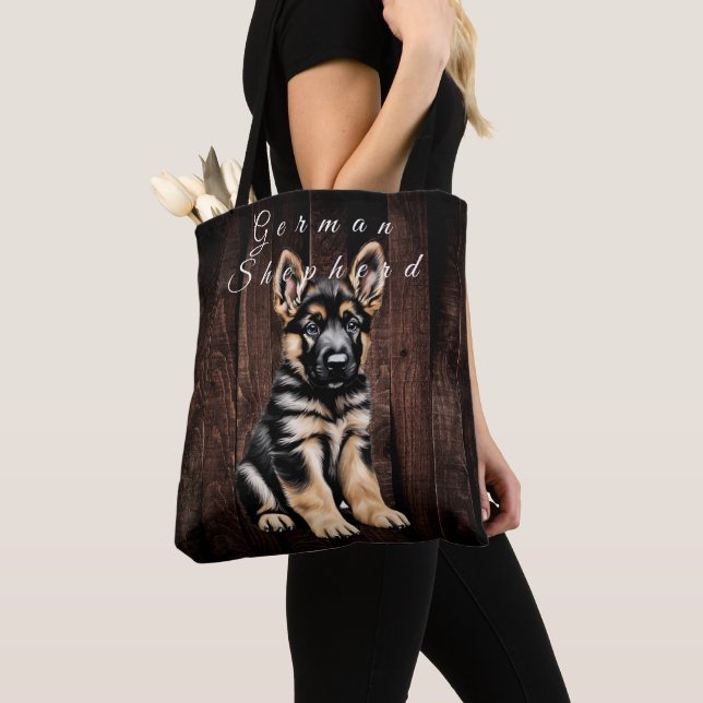 Tysk Shepherd Puppy Tote Bag Tygkasse (Närbild)