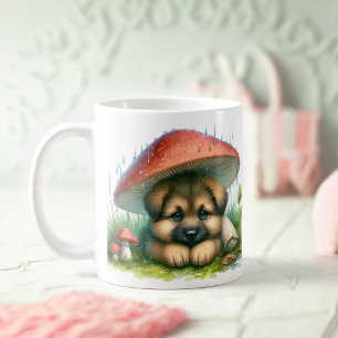 Tysk Shepherd Puppy Under Mushroom Umbrella Kaffemugg