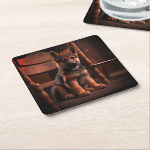 Tysk Shepherd Puppy Underlägg Papper Kvadrat