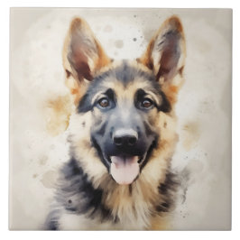 Tysk shepherd Puppy, Watercolor art Kakelplatta