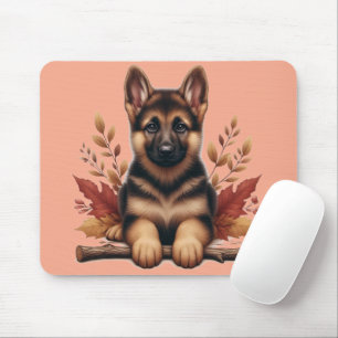 Tysk shepherd Puppy With Höst löv Musmatta