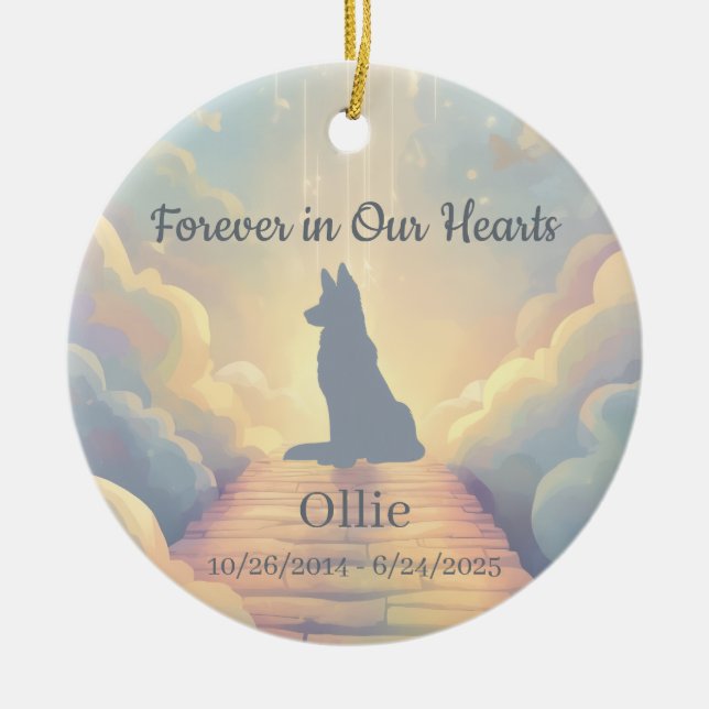 Tysk Shepherd Rainbow Bridge-utsmyckning Julgransprydnad Keramik (Framsidan)