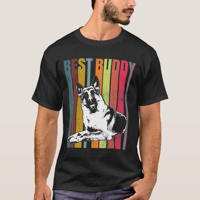 Tysk Shepherd Retro Best Buddy T Shirt (Framsida)