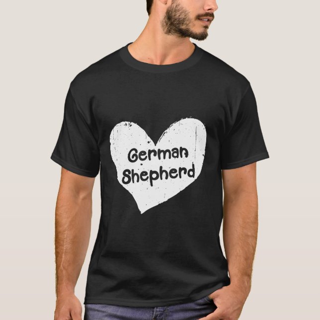 Tysk Shepherd Retro Heart Kärlek Hund T Shirt (Framsida)