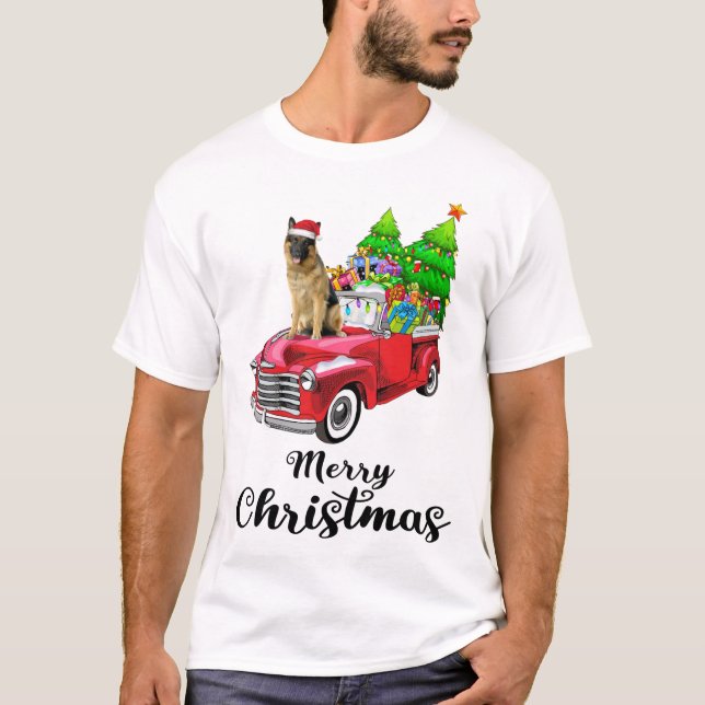Tysk shepherd Ride Red Lastbil jul Pajama T Shirt (Framsida)