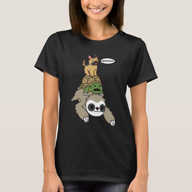 Tysk Shepherd Riding Sloth Tortoise Hund T Shirt (Framsida)