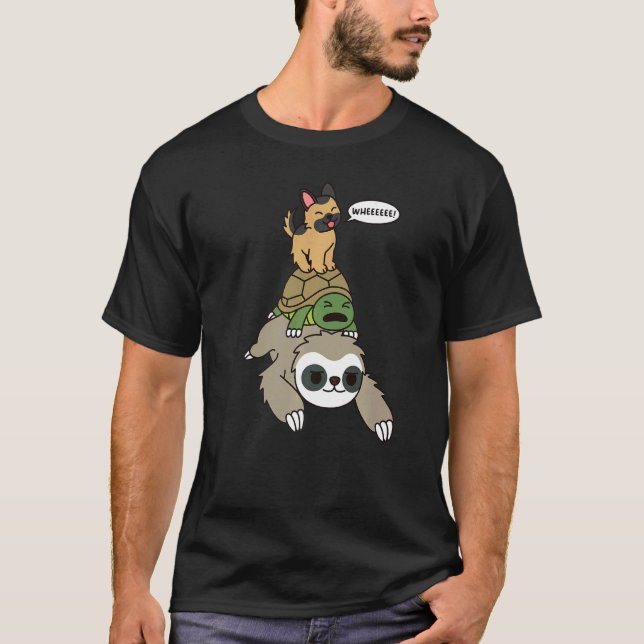 Tysk Shepherd Riding Sloth Tortoise Hund T Shirt (Framsida)