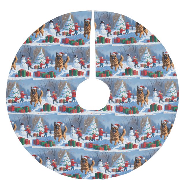 Tysk shepherd Runin i Snö med julklapp Julgransmatta Borstad Polyester (Framsidan)