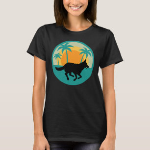 Tysk Shepherd Running Silhouette Blue Handflatan T Shirt