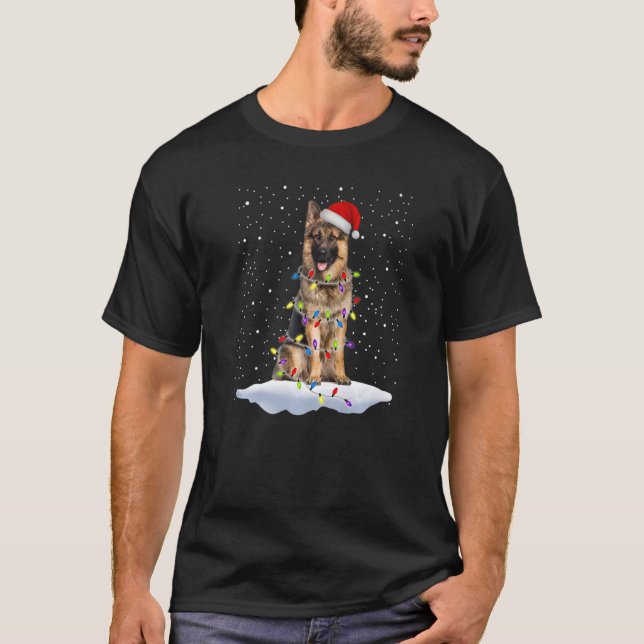 Tysk Shepherd Santa Hat Julgran Light Xma T Shirt (Framsida)