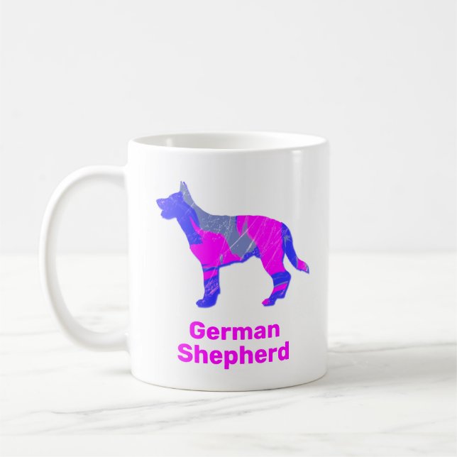 Tysk Shepherd Silhouette Rosa & Blue Design Kaffemugg (Vänster)