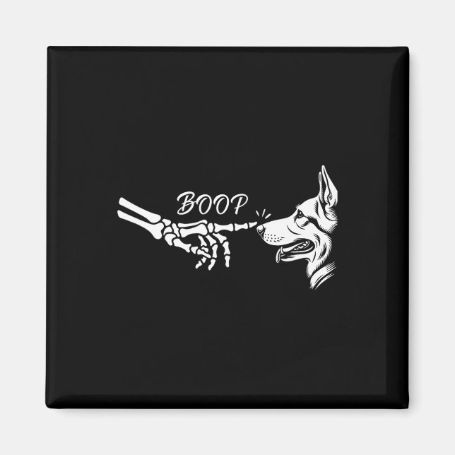 Tysk Shepherd Skeleton Hand Boop Halloween Pet W Magnet (Framsidan)